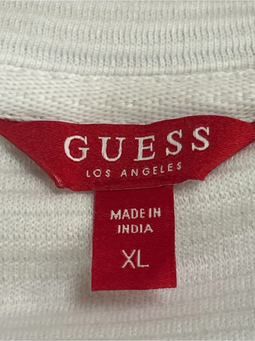 Guess White Short Sleeve Ribbed Crewneck with Black Logo Panel - Picture 2 of 6